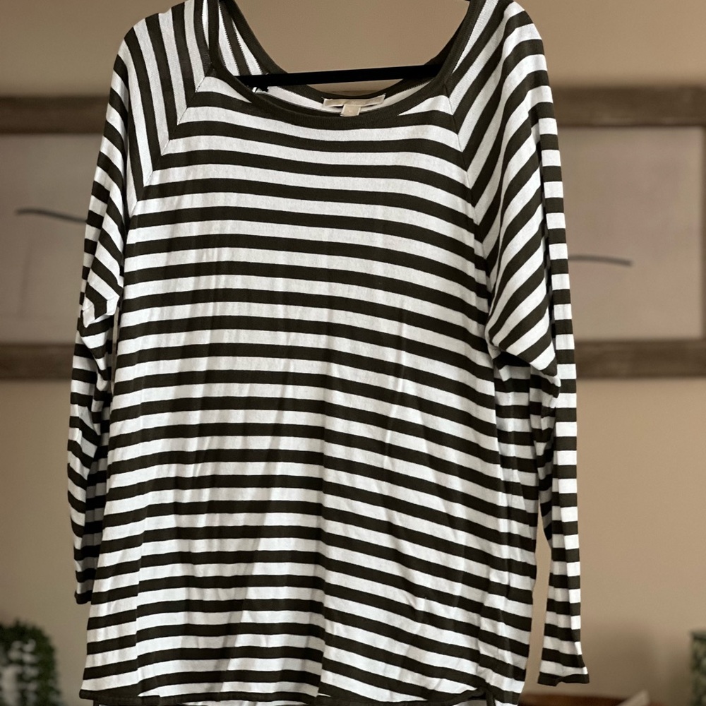 Michael Kors Hunter green & white striped lightweight sweater XL